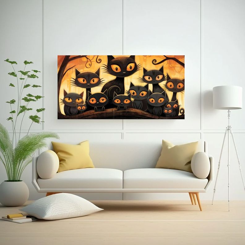Pinturas Decorativas De Gatos Negros Vintage 80x40cm-2