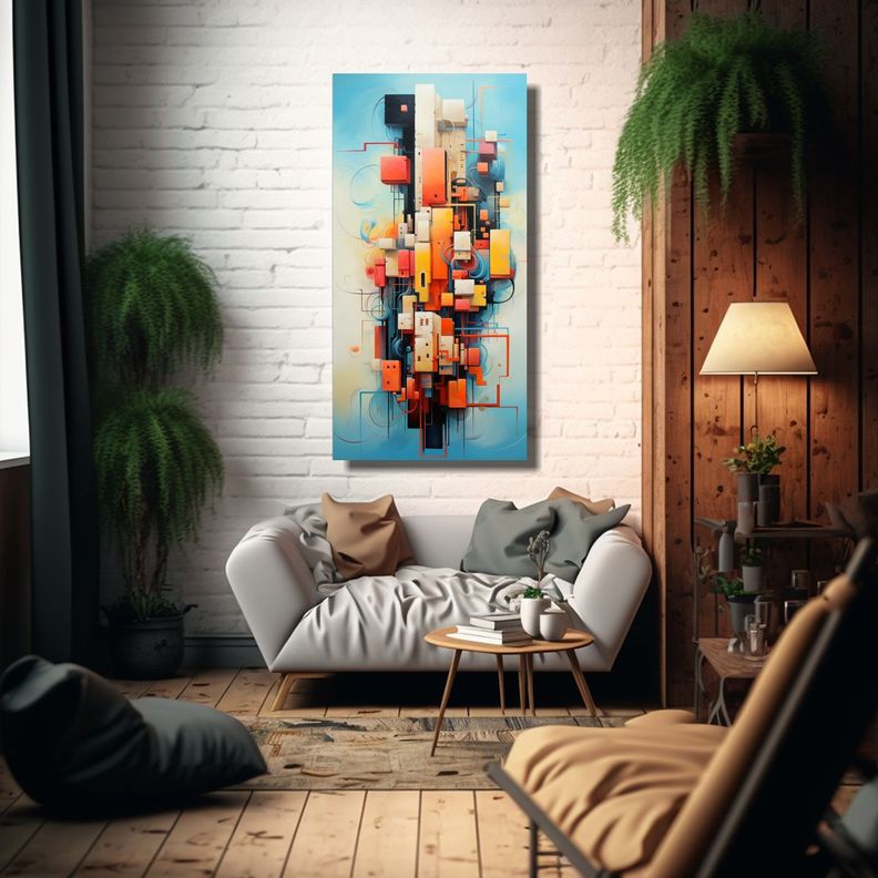 Cuadros Abstractos Para Living En Tela De Colores 70x140cm-2