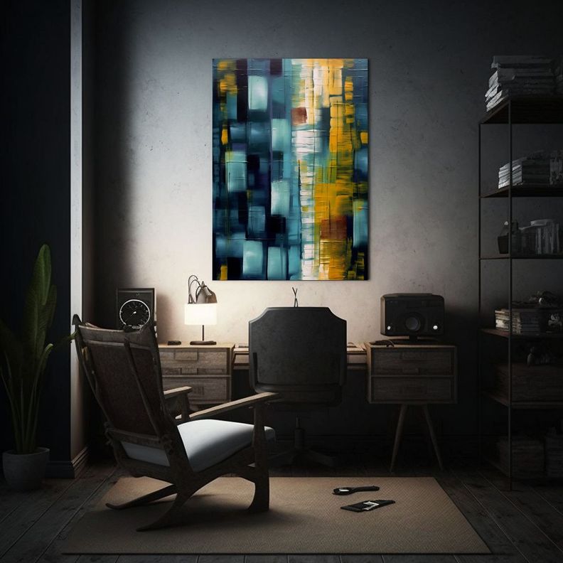 Cuadro Abstracto Con Bloques Cuadrados En Lienzo 80x120cm-2