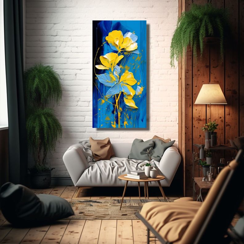 Arte De Pared Moderno Simetría Amarillo Y Azul 30x60cm-2