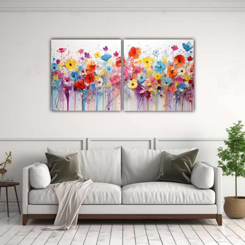 Díptico Colores Adorable Pintura Acrílica 80x40 Cm-2