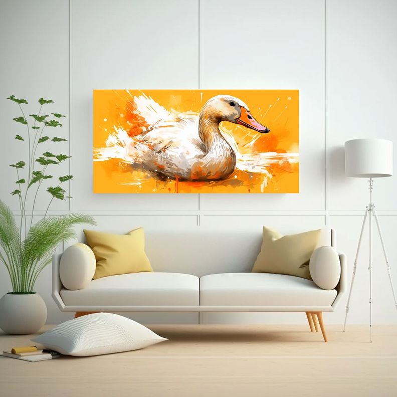 Cuadro Tela Geese Orange Gold Arte Neo Pop 160x80cm-2