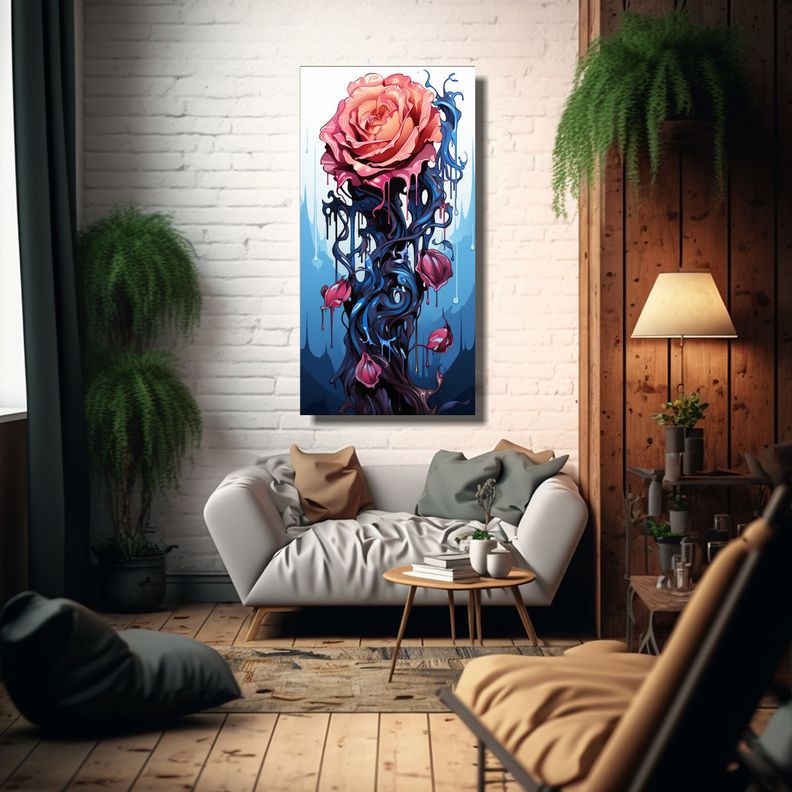 Arte De Pared Melting Cyan Y Pin Lienzo Creativo 20x40cm-2