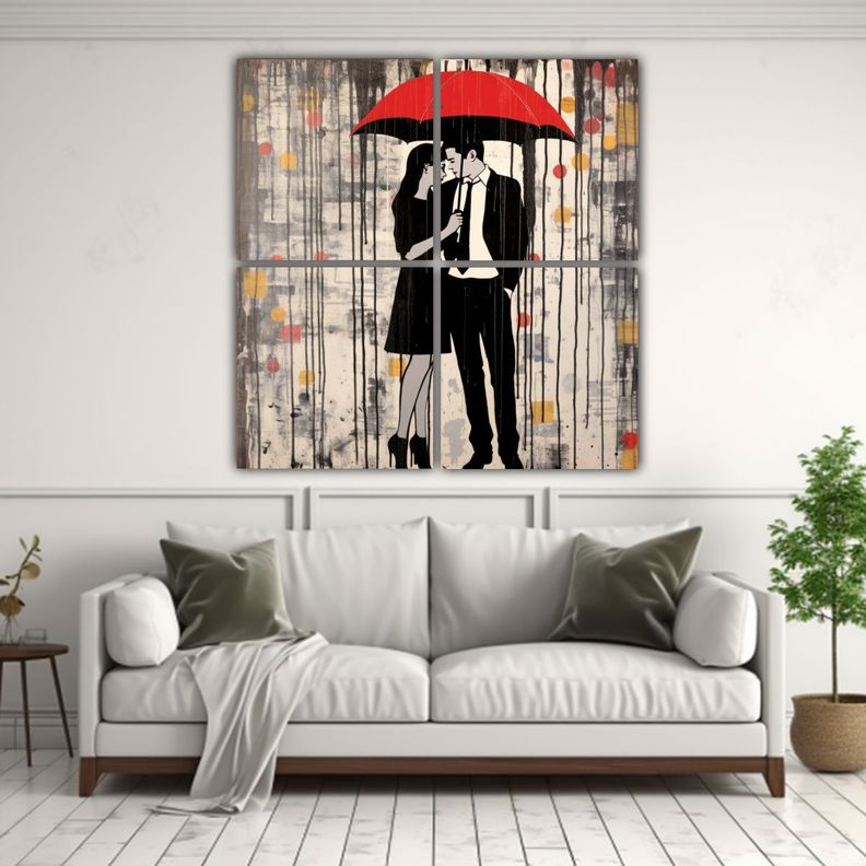 Cuadros Concepto Living Pareja Bajo La Lluvia De 200x200 Cm-2