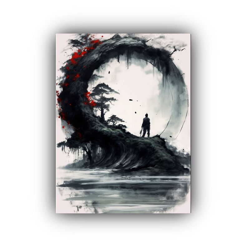 Pintura De Paisaje Japonés En Bastidor: Tela Moderna Refina 40x60cm-0