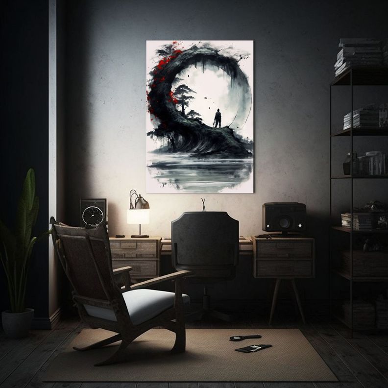 Pintura De Paisaje Japonés En Bastidor: Tela Moderna Refina 40x60cm-2