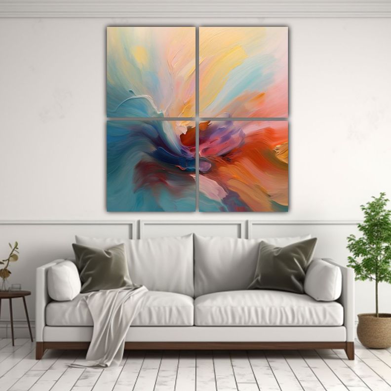 4 Cuadros Decorativos Pintura Al Estilo Óleo 180x180 Cm-2