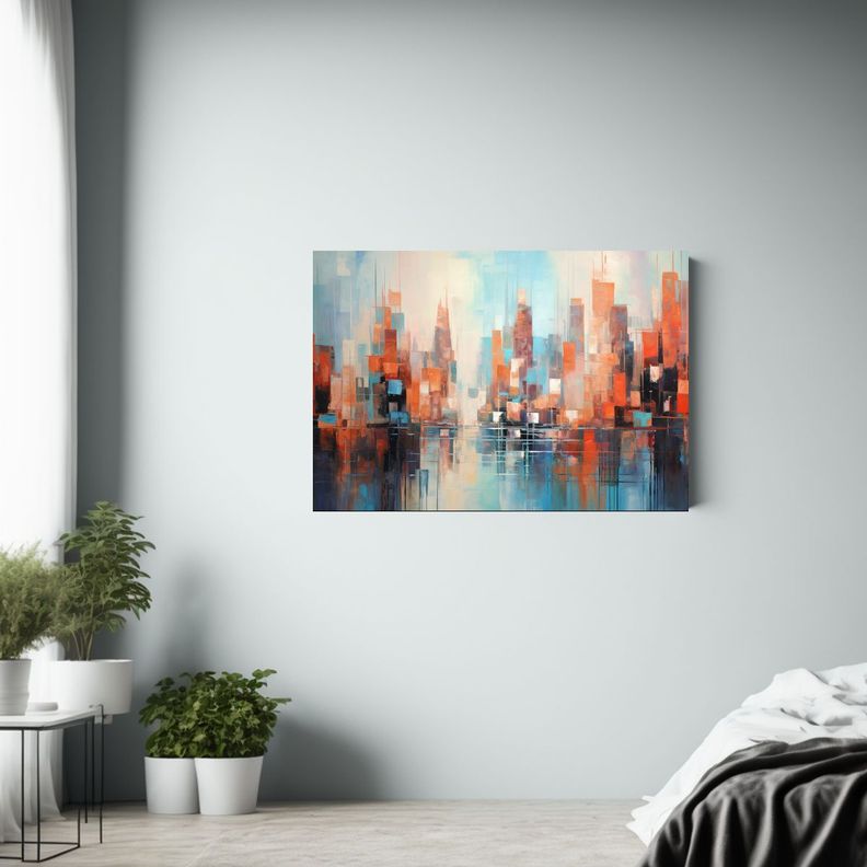 Pintura Acrílica Abstracta De Ciudad Surrealista 30x20cm-2