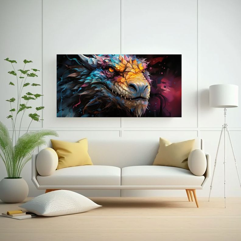 Cuadro Diseño Living Dragón En Colores 40x20cm-2