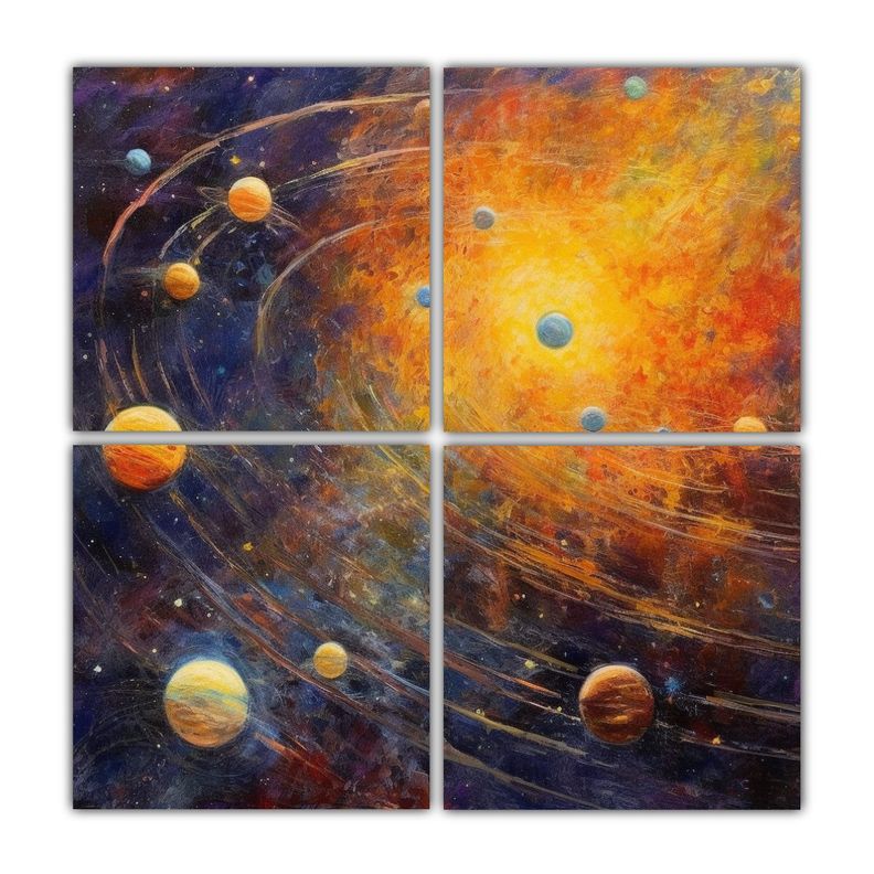 Lienzos Creativos Tema Solar En 4 Cuadros 40x40 Cm