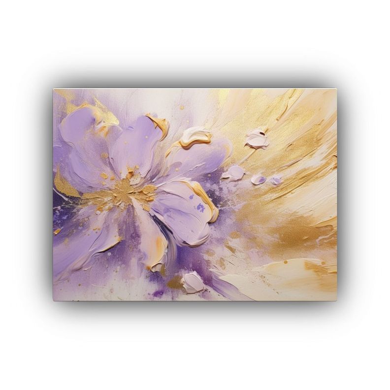 Pintura Al óleo Abstracta Dorada Lavanda Con Finas Líneas 50x40cm-0