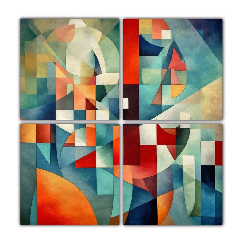 4 Pinturas Vanguardia Cubismo Exuberantes Estilo 80x80 Cm-0