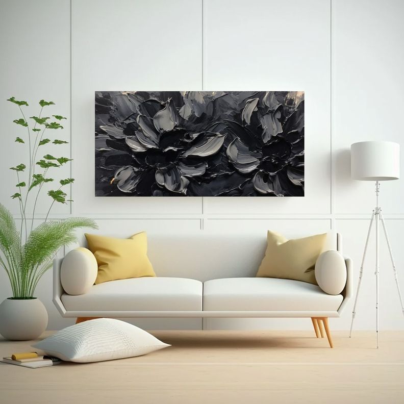 Pintura Al Estilo óleo Abstracta De Flores 40x20cm-2