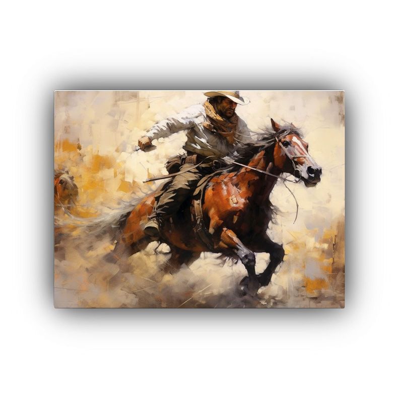 Cuadro De Cowboy Domando Caballo En Gran Lienzo. 120x80cm-0