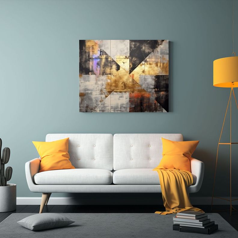 Cuadro Negro Y Plateado Con Láminas Doradas 50x40cm-2