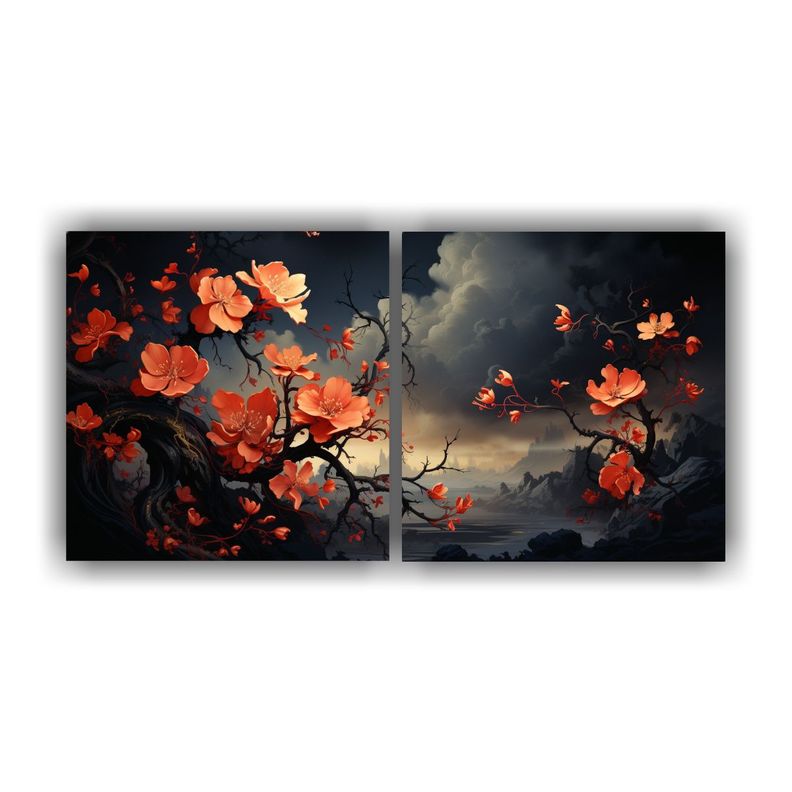Dos Cuadros Decorativos Época Un Árbol De Acebo 160x80 Cm-0