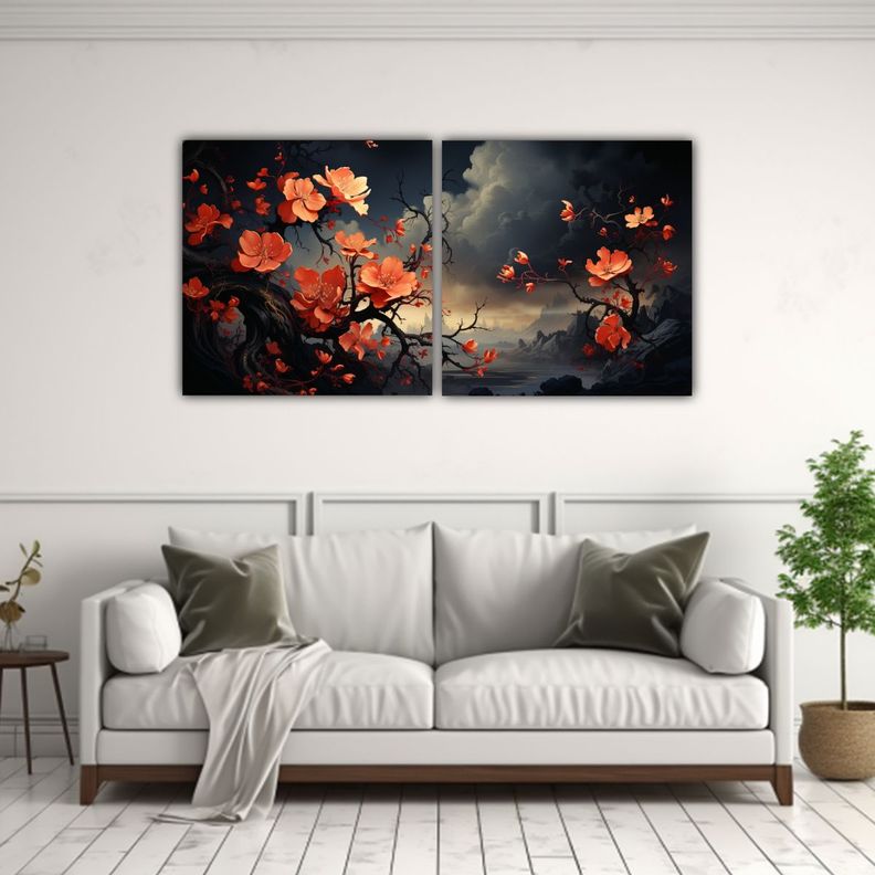 Dos Cuadros Decorativos Época Un Árbol De Acebo 160x80 Cm-2