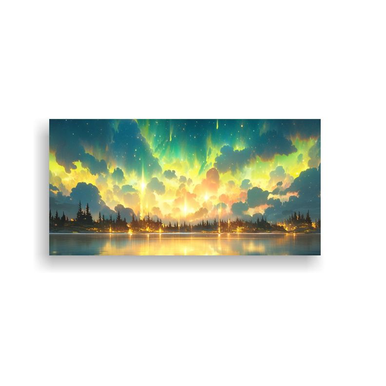 Pintura Abstracta De Luces Del Norte Con Colores 80x40cm-0