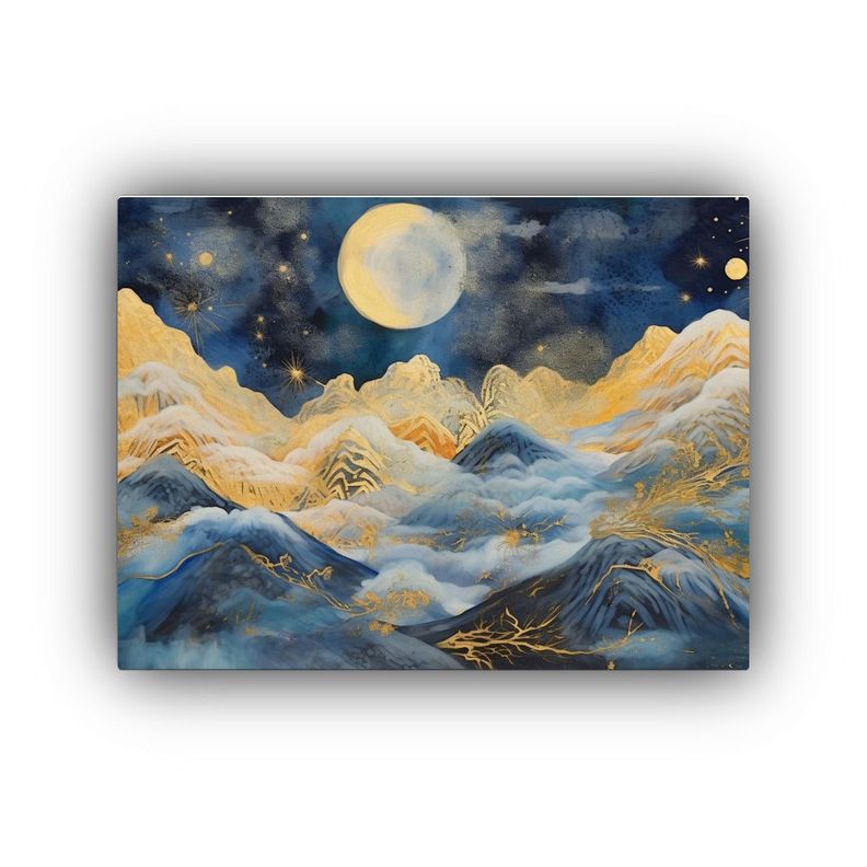 Pintura Al óleo Minimalista De Montaña, Nubes Y Luna En Li 30x20cm-0