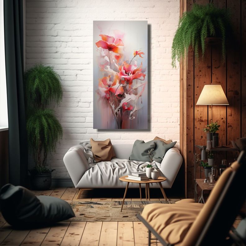 Pinturas Flores Abstractas Modernas Multicolor 70x140cm-2