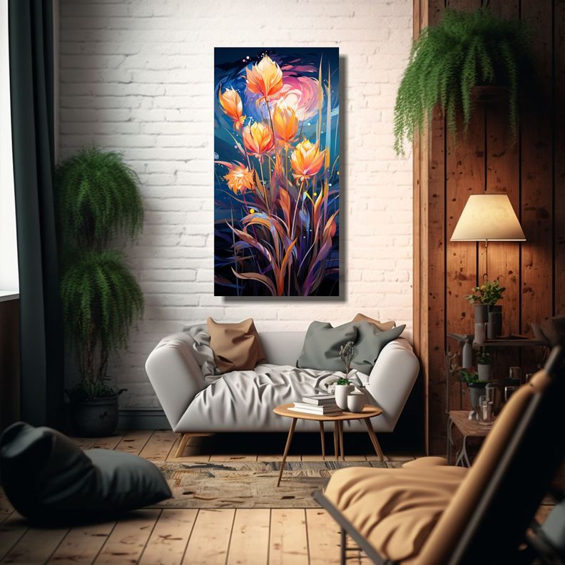 Cuadro De Cattail Grass En Colores Del Arco Iris,  50x100cm-2
