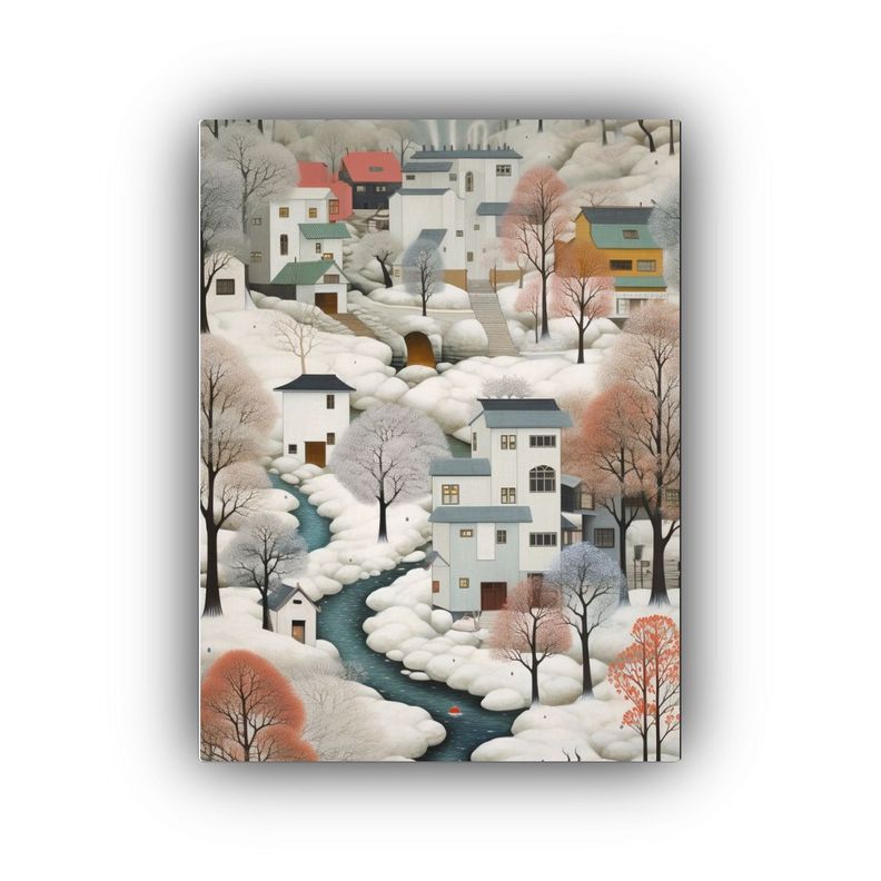 Paisaje Invernal Con Casas Blancas En Pendientes: 30x40cm-0