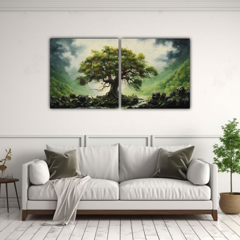 Composición Dinámica De Un Manzano Dos Lienzos 160x80 Cm-2
