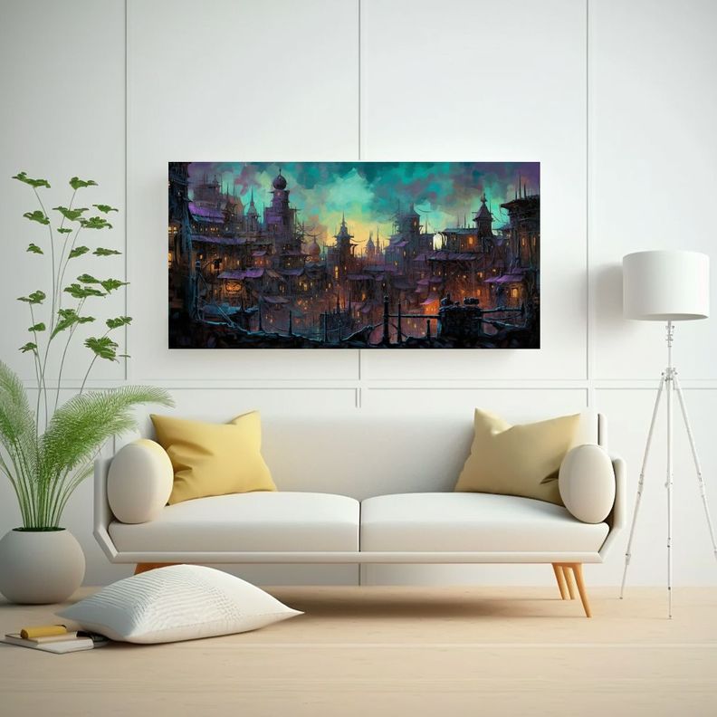 Pintura Abstracta Al Estilo óleo De Ciudad Vieja 140x70cm-2