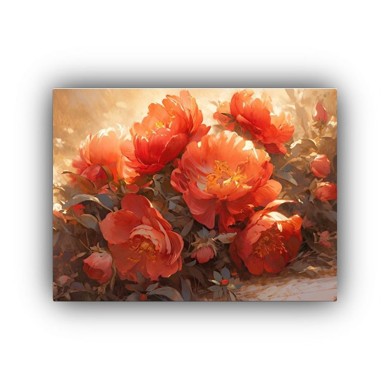 Cuadro De Flores Rojas Y Doradas En Lienzo Para Decoración. 75x50cm-0