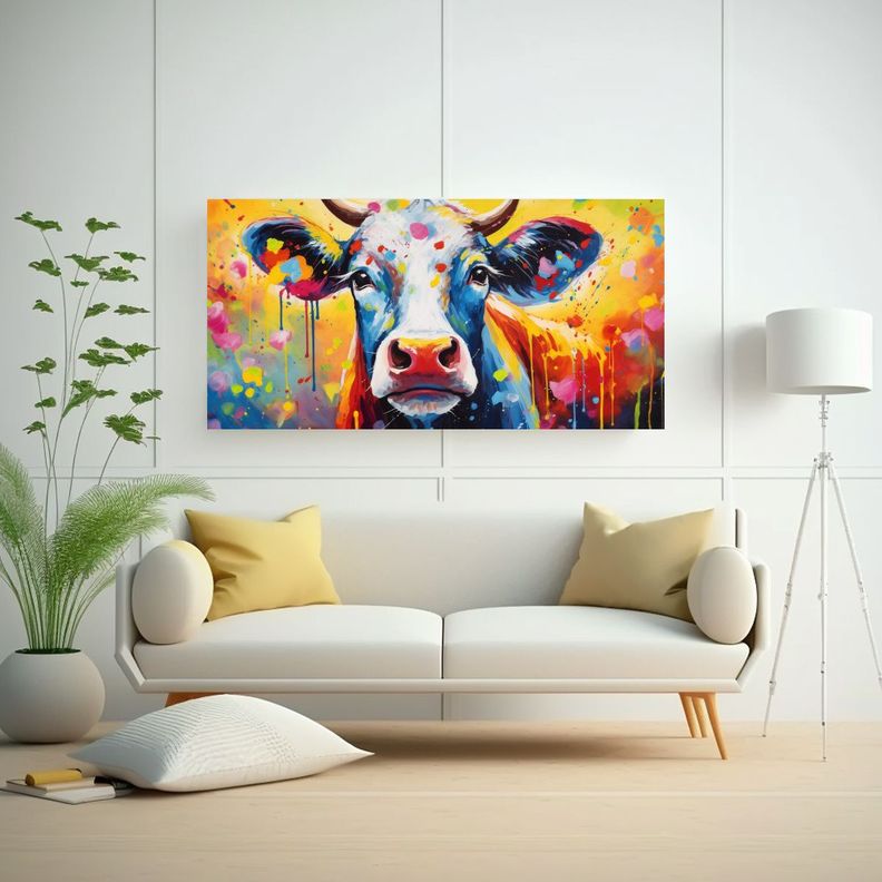 Cuadro Decorativo Vaca Hereford En Colores Arcoír 60x30cm-2