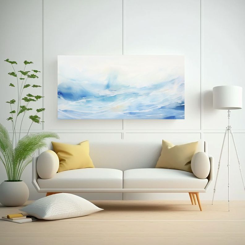 Cuadro Decorativo Abstracto: Mar En Tonos Suaves 60x30cm-2