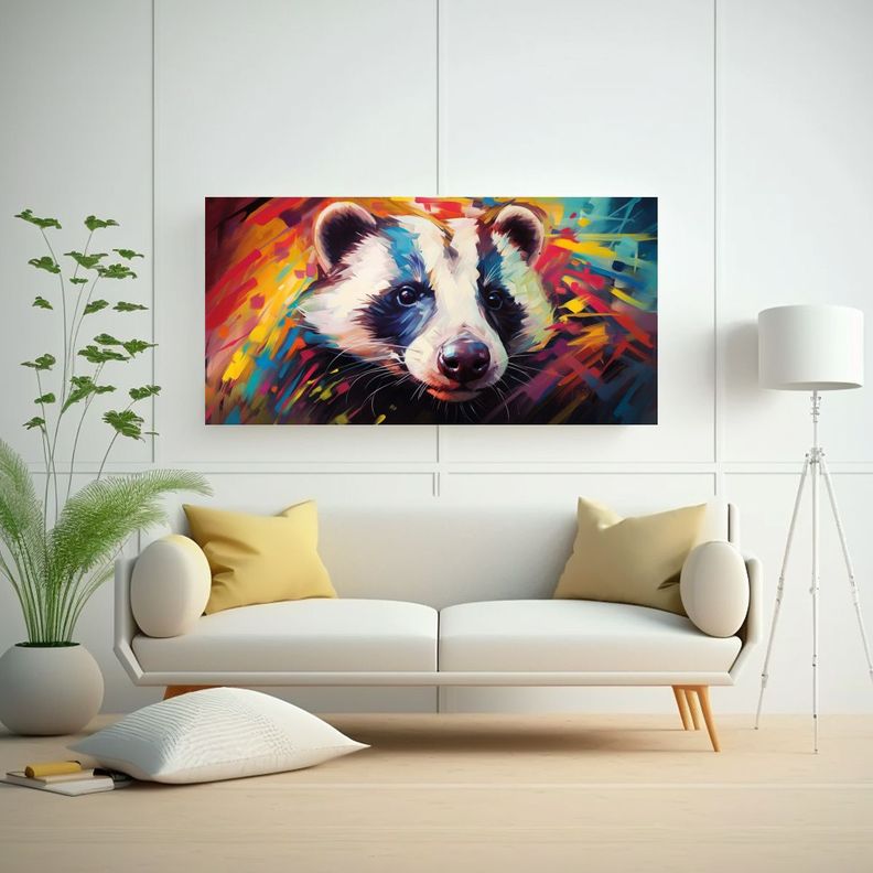 Pintura Al Estilo óleo De Tejón Colorido En 100x50cm-2