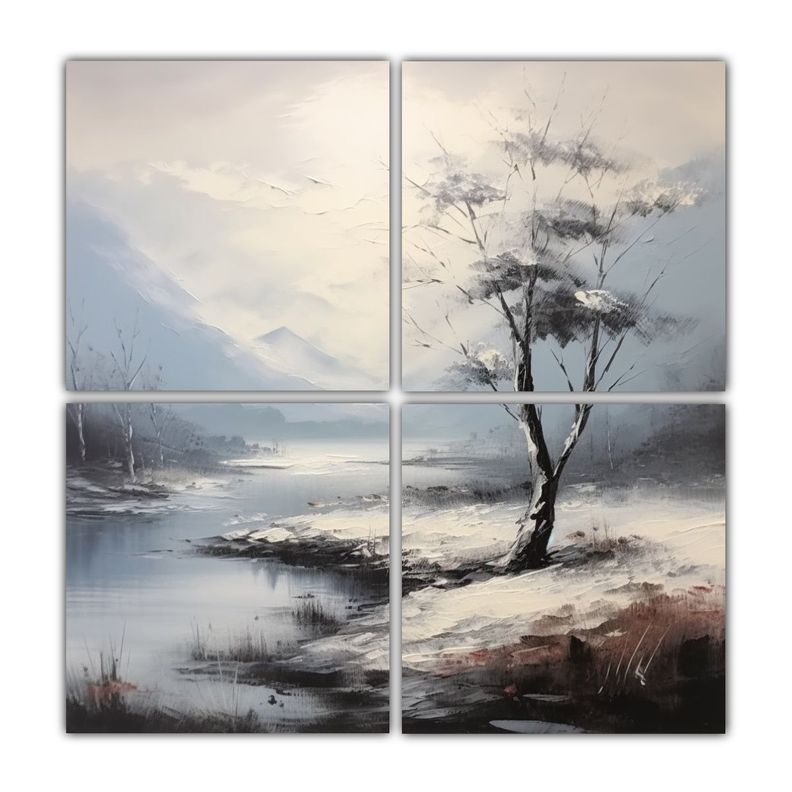 Pintura Al oleo En Gris De Paisaje Conceptual De 60x60 Cm