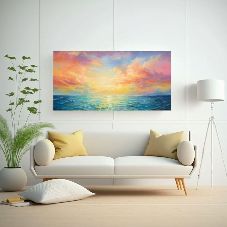 Cuadro Minimalista Abstracto: Cielo, Mar Y Arcoír 140x70cm-2