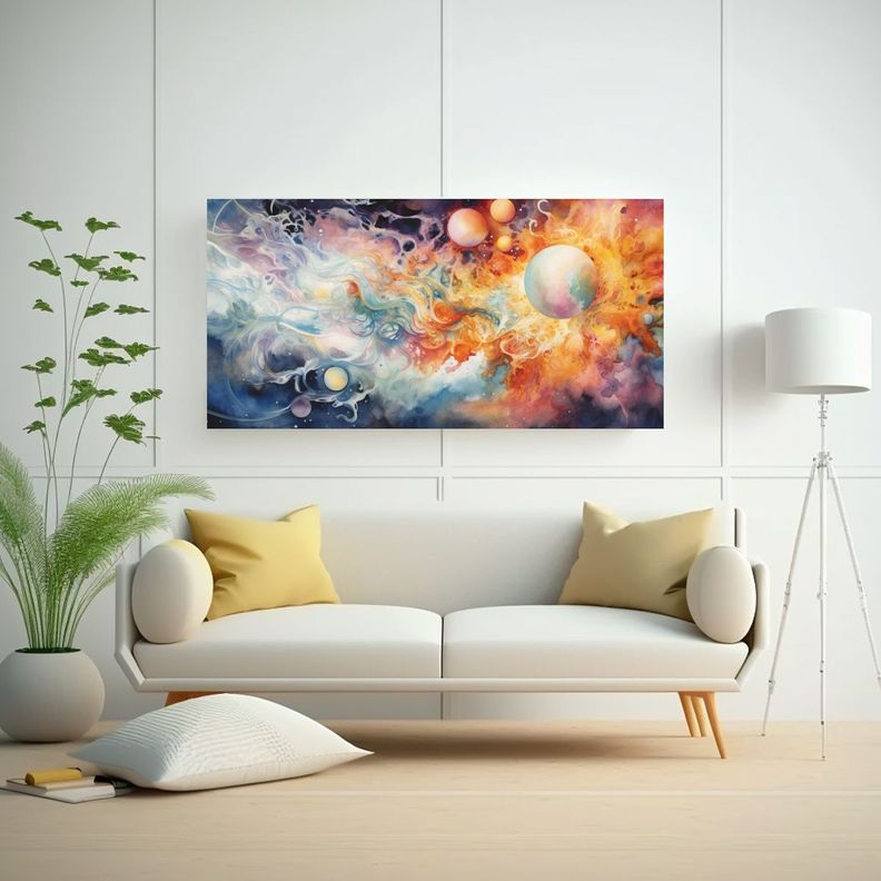 Cuadro Acuarela Dibujo Misterios Universo Zorro 80x40cm-2