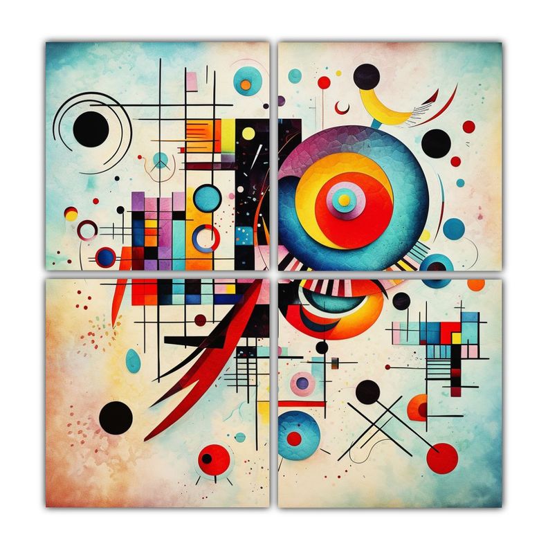 Cuatro Telas En Bastidor Abstracto Equilibrio 40x40 Cm