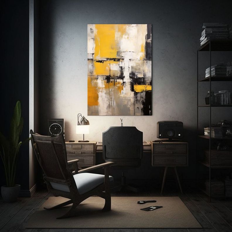 Pintura Abstracta Amarilla Estilo Dar En Pared 40x60cm-2