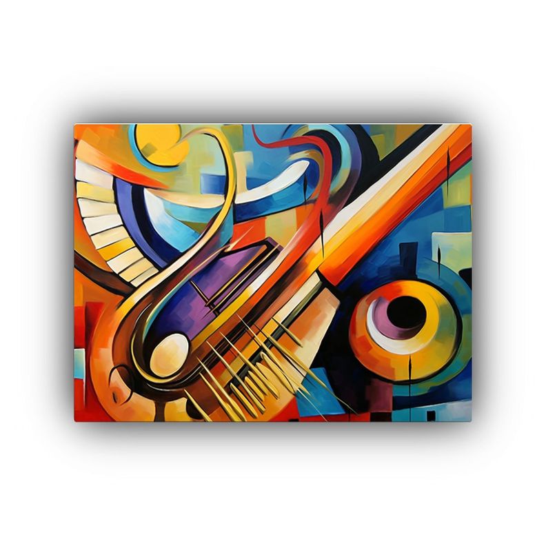 Pintura Juvenil Con Saxofón, Sintetizador Y Trompeta: Cuadr 120x80cm-0
