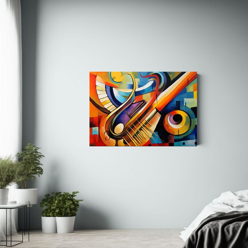 Pintura Juvenil Con Saxofón, Sintetizador Y Trompeta: Cuadr 120x80cm-2