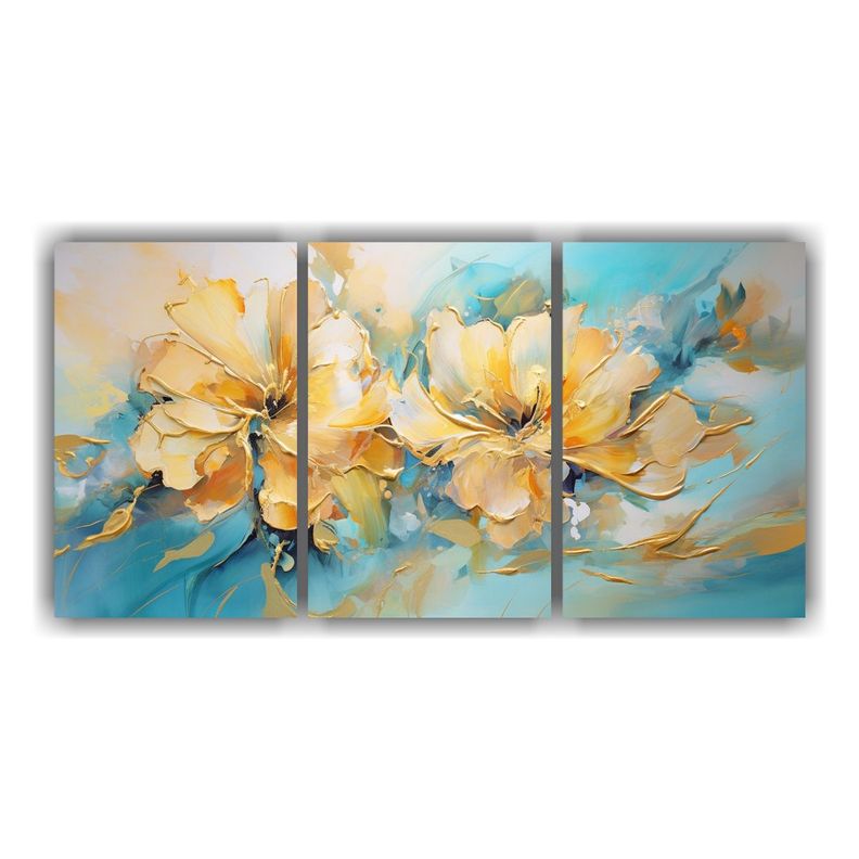 Artes De Pared Abstracto Lineas Flores Turquesa 90x45 Cm