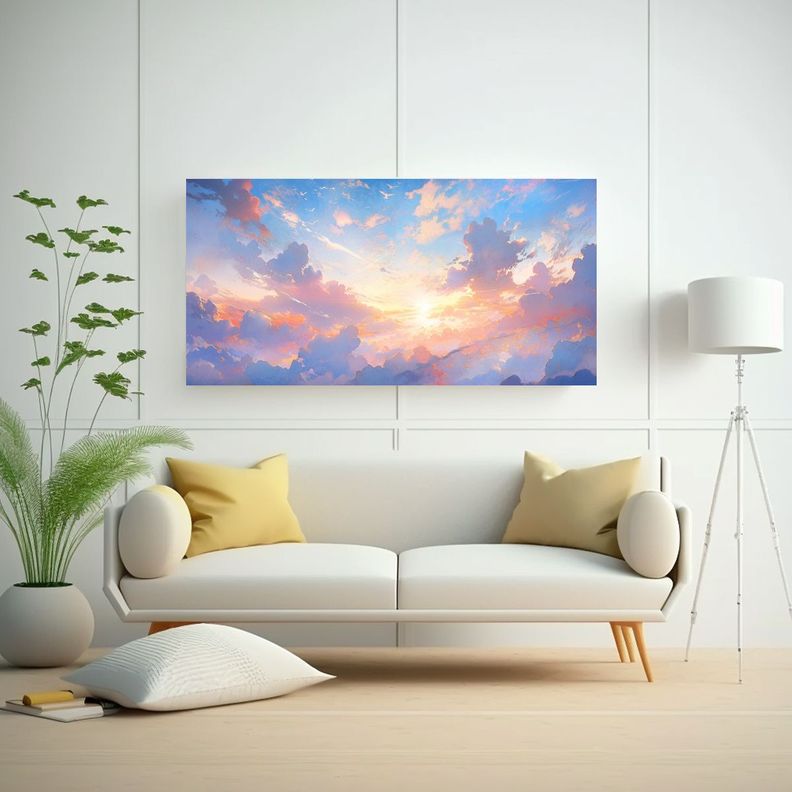 Pintura Abstracta Amanecer En Acuarelas: 40x20cm-2