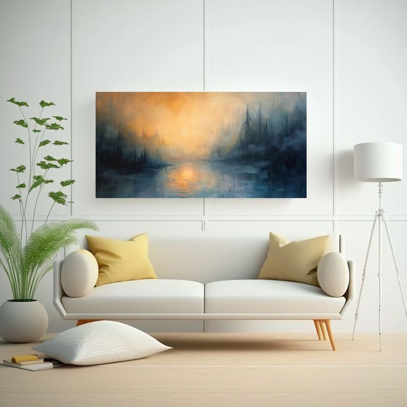 Pintura Acrílica Paisaje Abstracto En Tonos 60x30cm-2