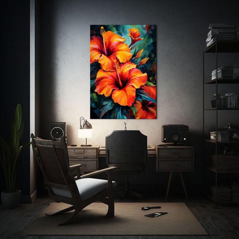 Pintura Floral Hawaiana En Estilo De Arte Lineal 40x50cm-2