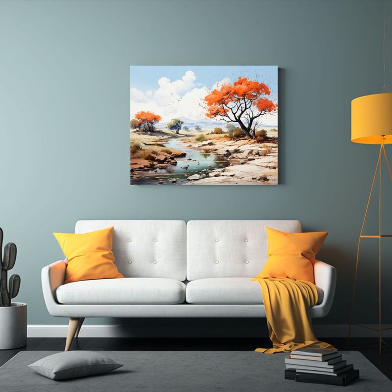 Cuadro Tela Canvas Para Sala: Árbol De Ocotillo Verde Y Nar 45x30cm-2