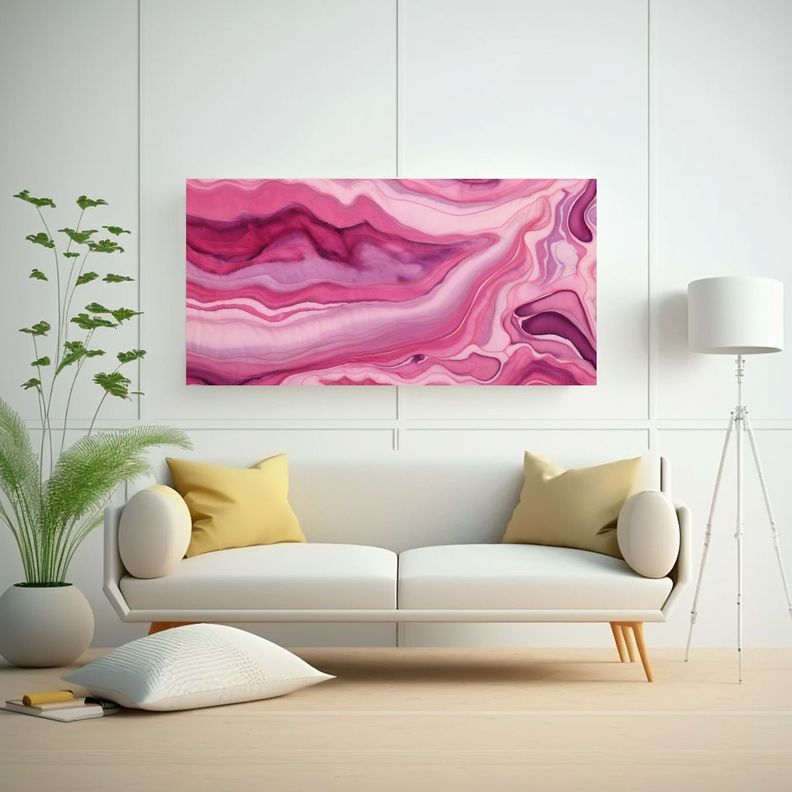 Cuadro Moderno Habitación Rosa Ondulado 40x20cm-2