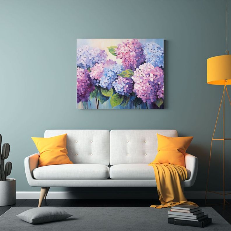 Cuadro Moderno De Hortensias Mágicas: Pintura Abstracta En  90x60cm-2