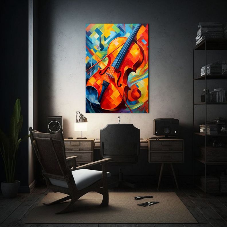 Pintura Al óleo Abstracta Musical Colorida 60x90cm-2
