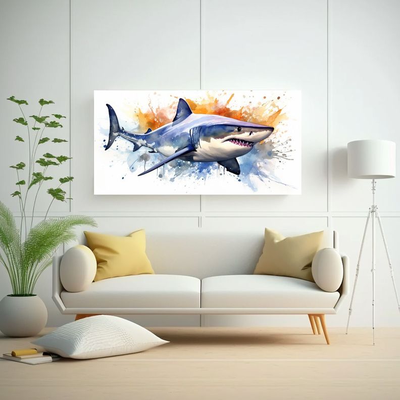 Cuadro Abstracción Época Tiburón Toro Acuarela 80x40cm-2