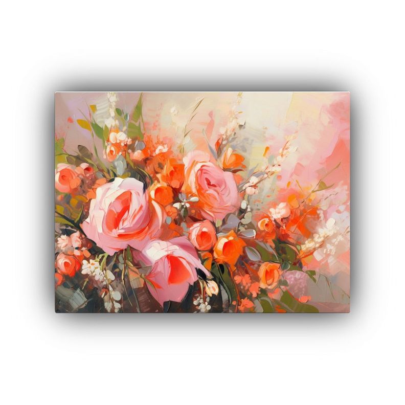 Cuadro De Flores En Naranja Y Rosa Sobre Lienzo Decoración  75x50cm-0
