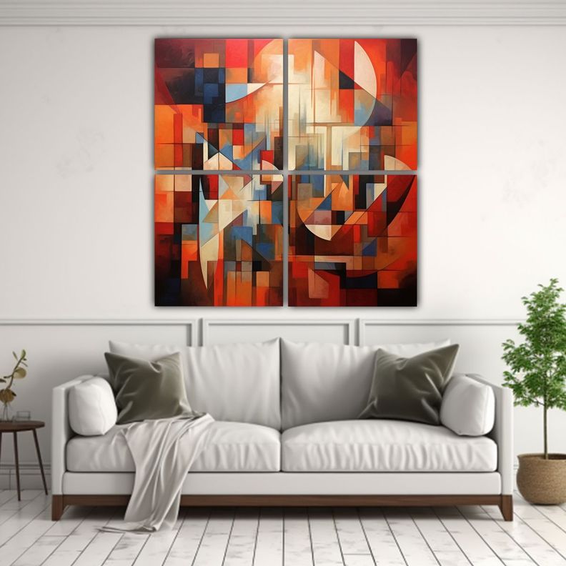 Cuadriptico Enigmatico Pintura Acrílica Formas 180x180 Cm-2